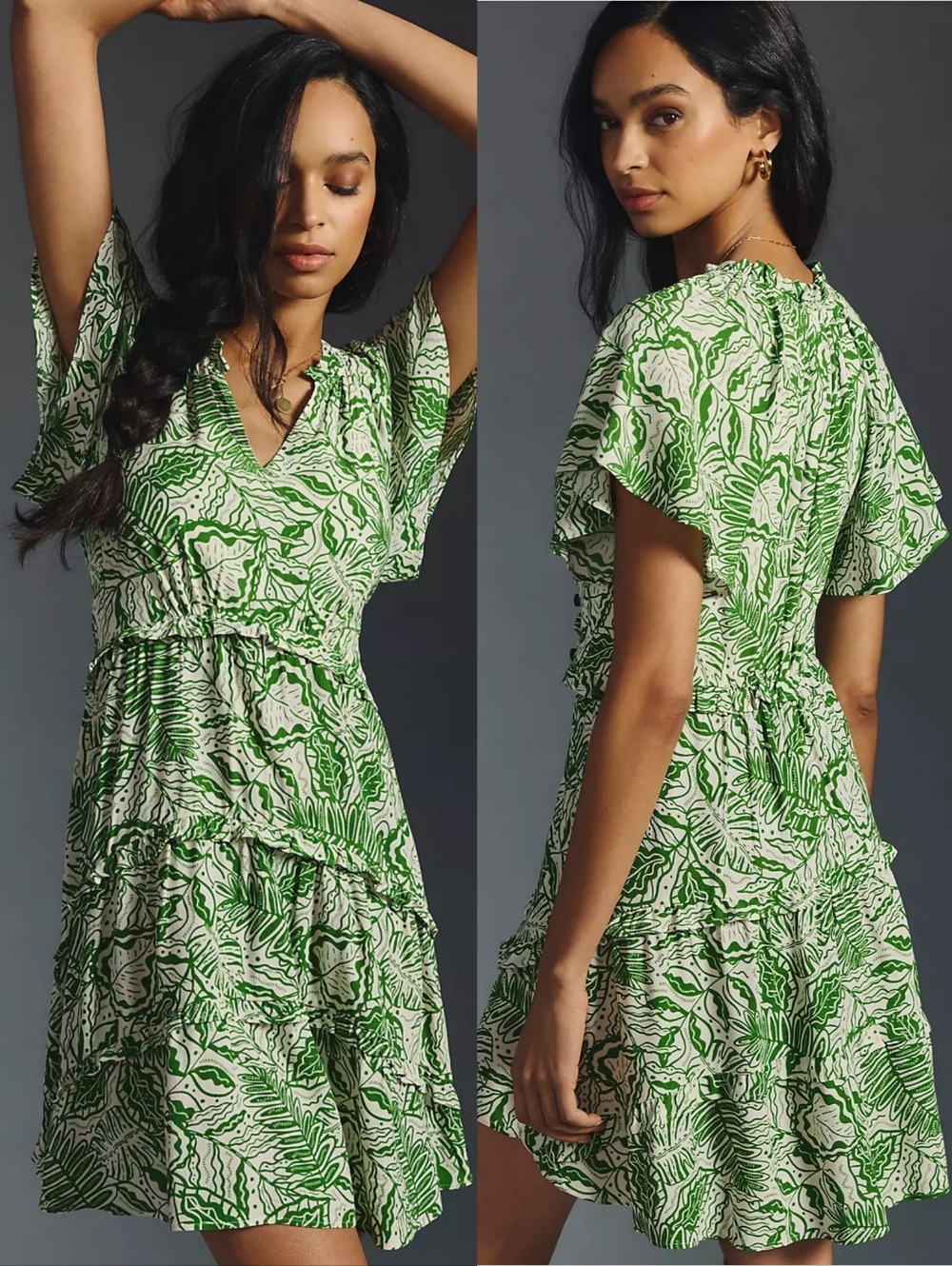 By Anthropologie Robin Tiered Mini Dress Green Size XS